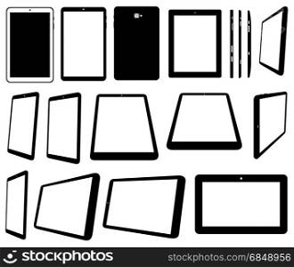 Set of different tablets computer isolated on white