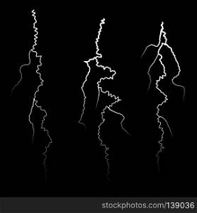 Set of Different Thunders on Black Background. Set of Different Thunders