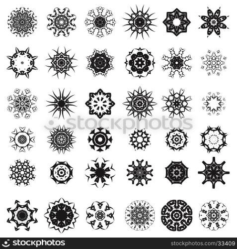Set of Different Tribal Rosettes Tattoo Design Isolated on White Background. Polynesian Design. Set of Different Tribal Rosettes Tattoo