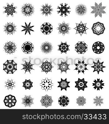 Set of Different Tribal Rosettes Tattoo Design Isolated on White Background. Polynesian Design. Set of Different Tribal Rosettes Tattoo Design