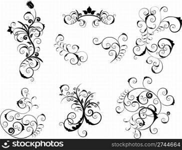 Set of different vector elements for floral or victorian style design