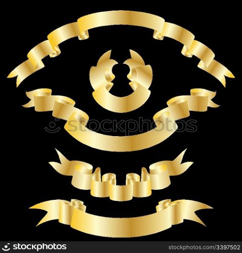 Set of different vector ribbons on black background