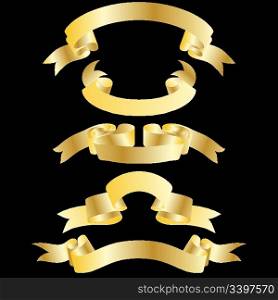 Set of different vector ribbons on black background