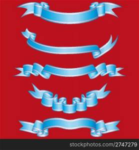 Set of different vector ribbons on red background