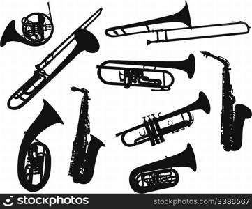 Set of different vector silhouettes wind instruments