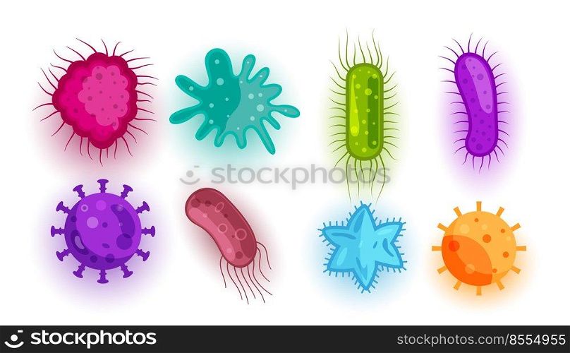 set of different virus and bacteria shapes