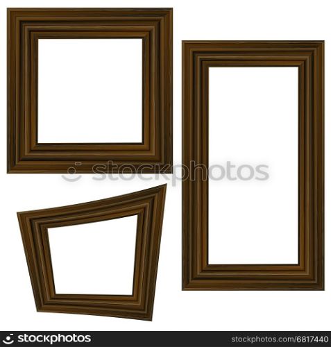 Set of Different Wooden Frames. Set of Different Wooden Frames Isolated on White Background