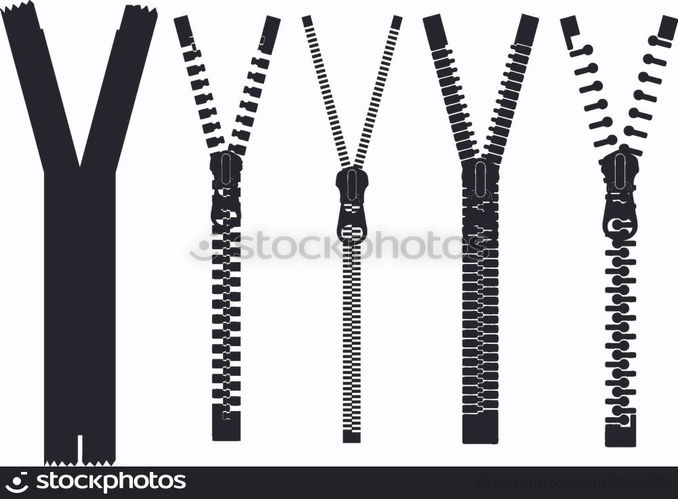 Set of different zippers isolated on white