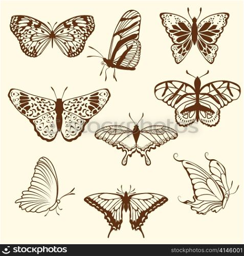 Set of differnet sketch butterfly. Vector illustration for design use.