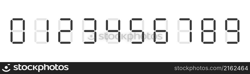 Set of digital clock digits. Digits of a calculator or electronic counter. Vector. Set of digital clock digits. Digits of a calculator or electronic counter. Vector illustration