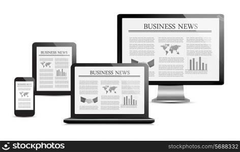 Set of digital devices with business news. Vector