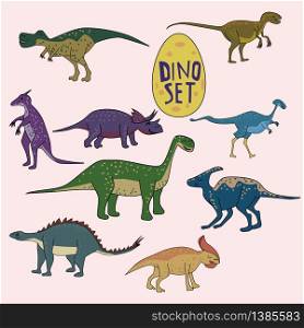 Set of dinosaurs, funny cute animals, isolated vector. Set of dinosaurs, funny cute animals, isolated, vector, illustration