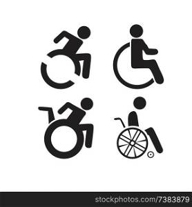 Set of disability people pictograms flat icons isolated on white background