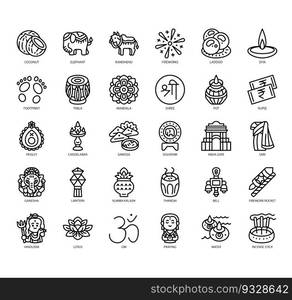 Set of Diwali thin line icons for any web and app project.