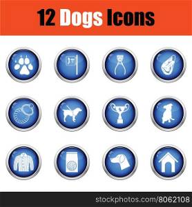 Set of dog breeding icons. Glossy button design. Vector illustration.