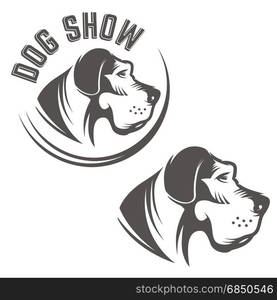 Set of dog head icons isolated on white background. Dog show emblem template. Design elements for logo, label, badge, sign, brand mark. Vector illustration.