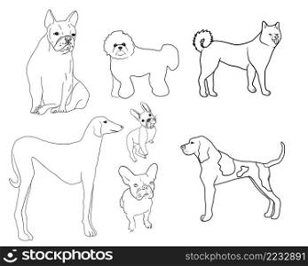Set of dogs, line art.