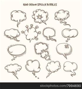 Set of dooddle speech bubbles. Illustration in sketch retro style.