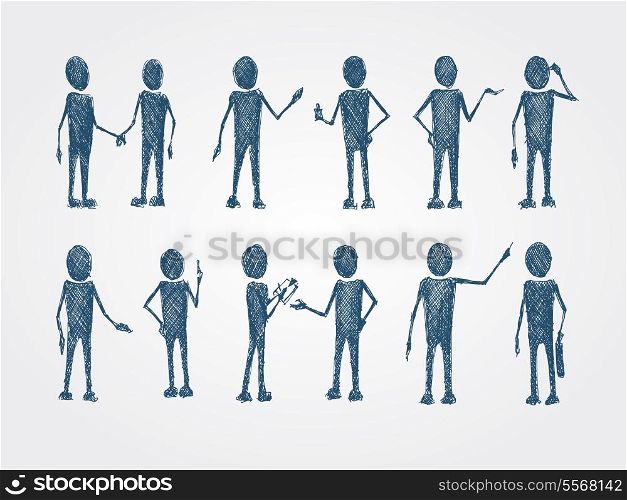 Set of doodle busines people collaboration isolated vector illustration
