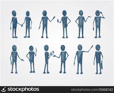 Set of doodle busines people collaboration isolated vector illustration