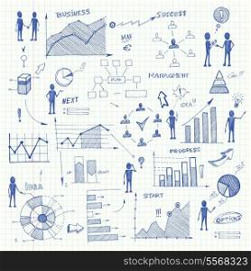 Set of doodle business charts infographics elements isolated vector illustration