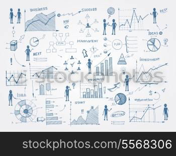 Set of doodle business management infographics elements isolated vector illustration