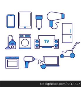set of doodle icons household appliances, household and garden appliances, linear icon, hand drawing 