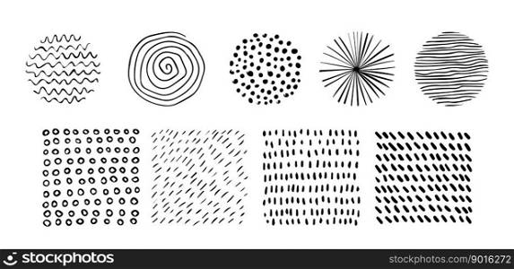 Set of doodle patterns. Abstract shapes and design elements. Trendy pattern for poster, social media and other designs. Vector illustration