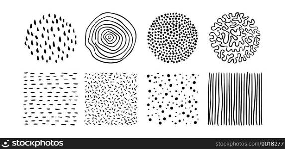 Set of doodle patterns. Abstract shapes and design elements. Trendy pattern for poster, social media and other designs. Vector illustration.