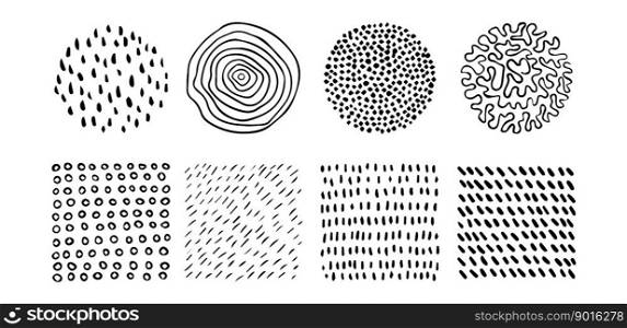 Set of doodle patterns. Abstract shapes and design elements. Trendy pattern for poster, social media and other designs. Vector illustration.