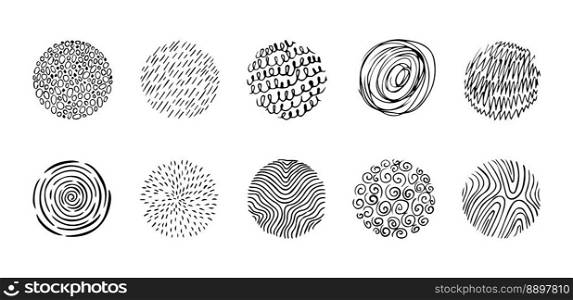 Set of doodle round patterns. Abstract shapes and design elements. Trendy pattern for poster, social media and other designs. Vector illustration.