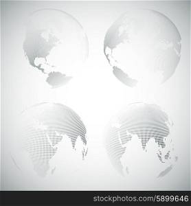 Set of dotted world globes, light design vector illustration.