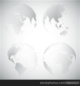 Set of dotted world globes, light design vector illustration.