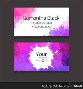 Set of double-sided business card with space for your text and logo with colorful watercolor splashes for your business