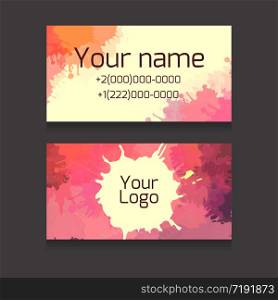 Set of double-sided business card with space for your text and logo with colorful watercolor splashes for artists and creative people and your business. Set of double-sided business card with space for your text and l
