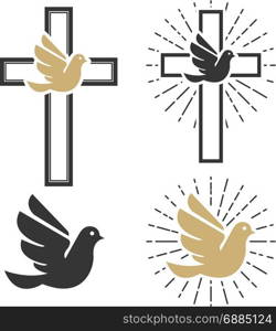 Set of dove icons. Religious signs. Design elements for logo, label, sign. Vector illustration