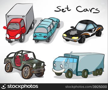 set of drawings of cars