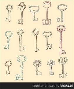 Set of drawn by hand Antique Keys