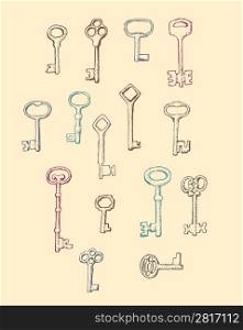 Set of drawn by hand Antique Keys
