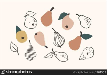 Set of drawn pears, Vector illustration. Isolated elements for design. Set of drawn pears, Vector illustration. Isolated elements.