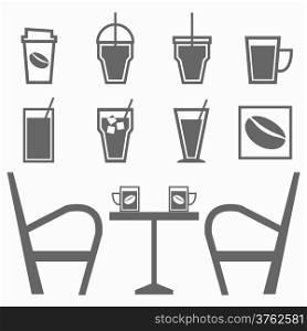 Set of drinks in coffee shop on white background, stock vector