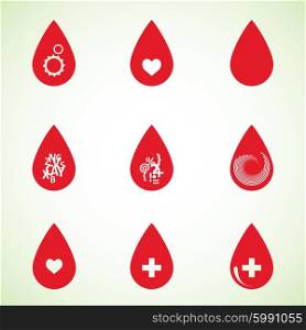 Set of drops red color with abstract symbols.. Set of drops red color with abstract symbols