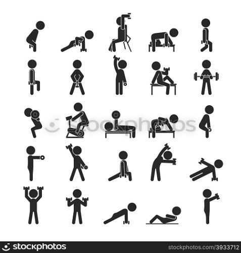 Set of dumbbell exercises character , Human pictogram Icons , eps10 vector format