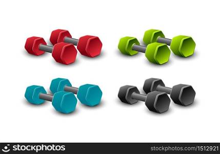 Set of dumbbells in different colors. Vector illustration