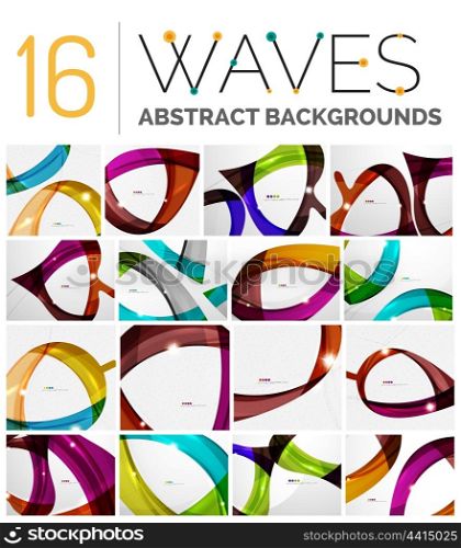 Set of dynamic waves. Collection of dynamic waves. Multicolored curve lines with light and shadow effects. Business vector illustration. Presentation banner and business card message design template set