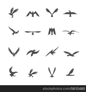 Set of eagles heraldic silhouette wings and bird icons set vector illustration