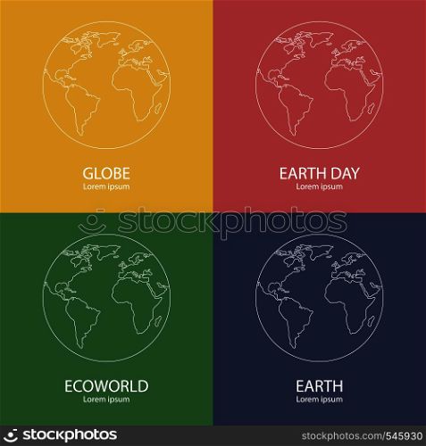 Set of earth globe logo template. World map. Line style icon of earth planet. Clean and modern vector illustration for design, web.