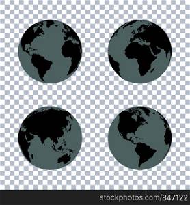 Set of earth globes on transparent background