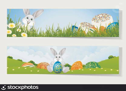 Set of Easter Banners with Decorated Eggs