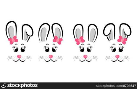 Set of Easter bunnies with bows. Easter Bunnies. Vector illustration. Set of Easter bunnies with bows. Easter Bunnies
